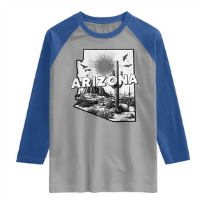 Arizona Cactus Vintage State Map Desert Gift Raglan Shirt TS12 Sport Gray Royal Print Your Wear