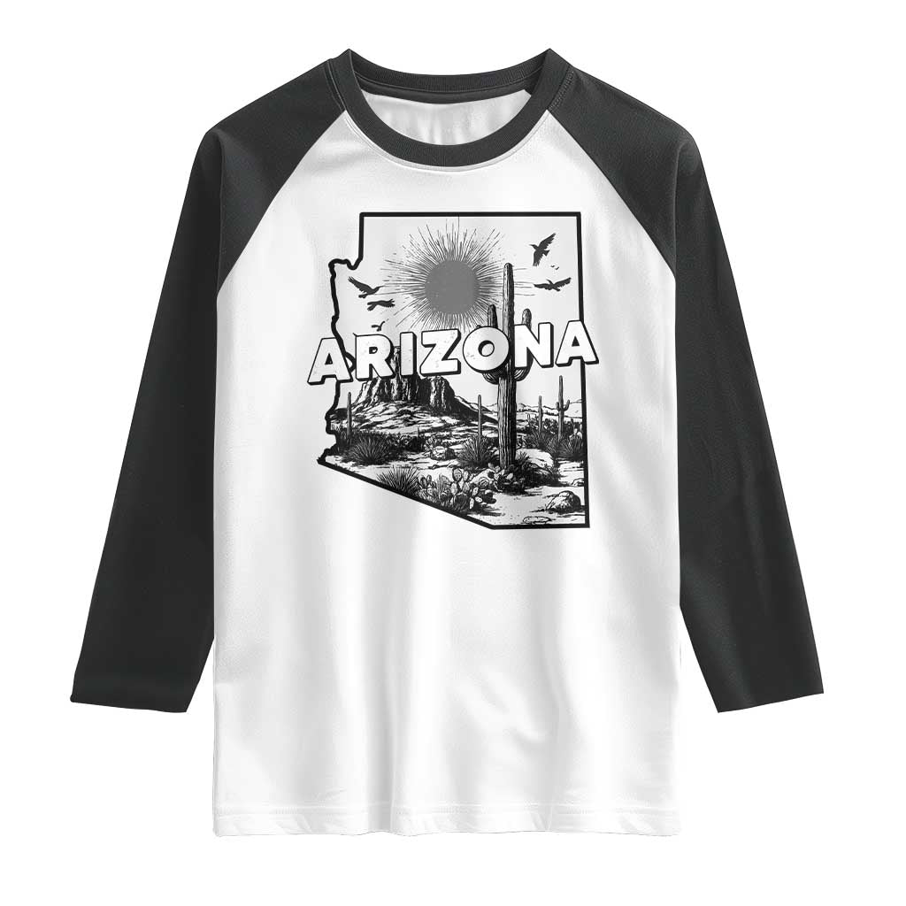 Arizona Cactus Vintage State Map Desert Gift Raglan Shirt TS12 White Black Print Your Wear