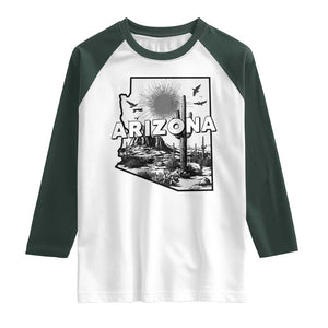 Arizona Cactus Vintage State Map Desert Gift Raglan Shirt TS12 White Dark Forest Green Print Your Wear
