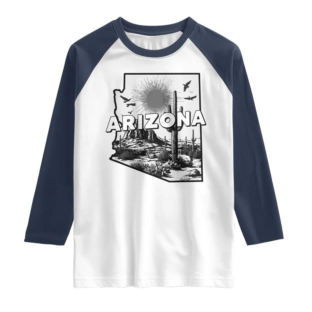 Arizona Cactus Vintage State Map Desert Gift Raglan Shirt TS12 White Navy Print Your Wear