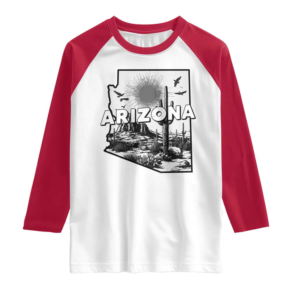 Arizona Cactus Vintage State Map Desert Gift Raglan Shirt TS12 White Red Print Your Wear