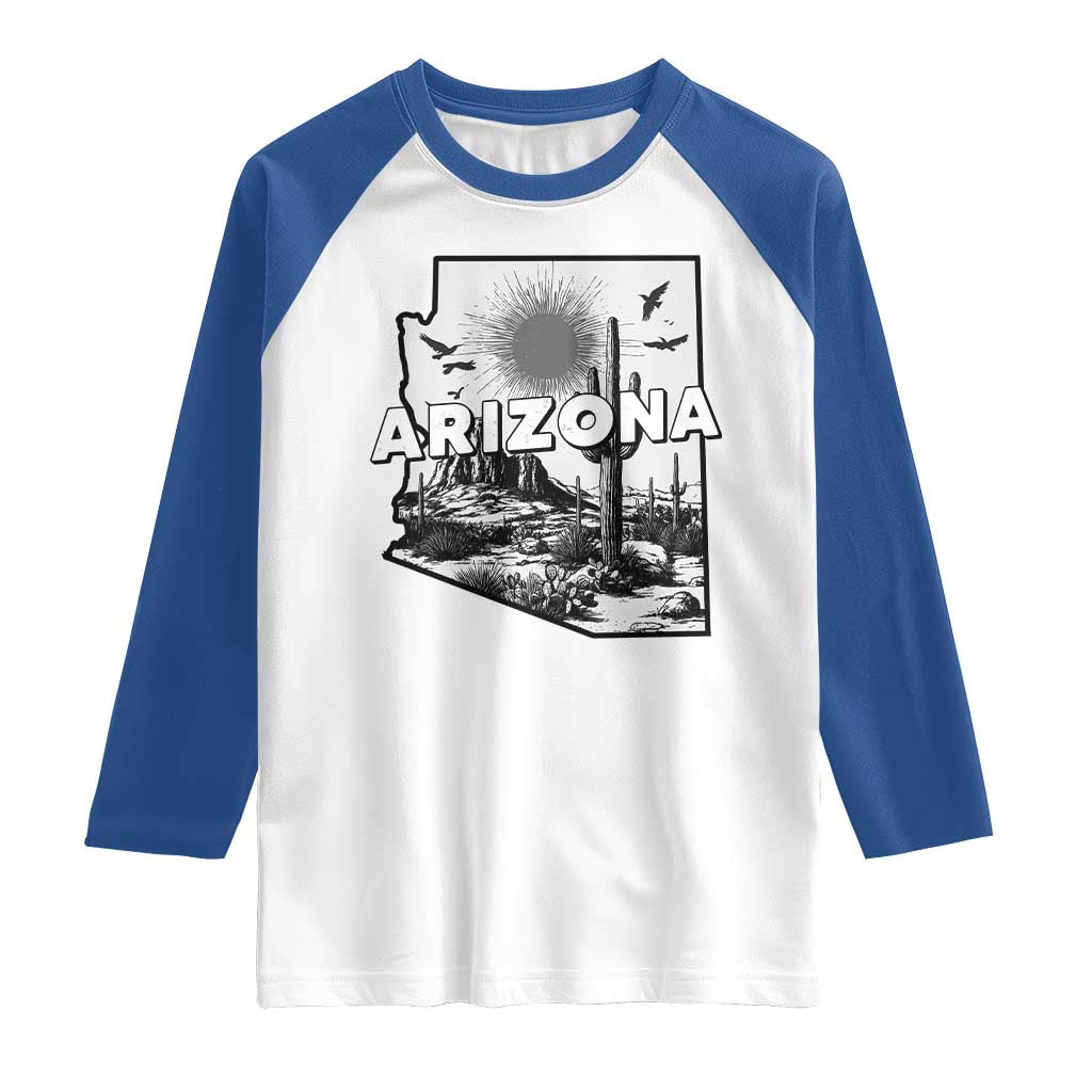Arizona Cactus Vintage State Map Desert Gift Raglan Shirt TS12 White Royal Print Your Wear