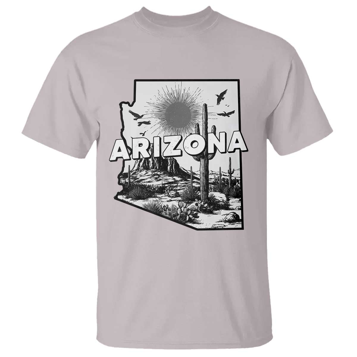 Arizona Cactus Vintage State Map Desert Gift T Shirt TS12 Ice Gray Print Your Wear