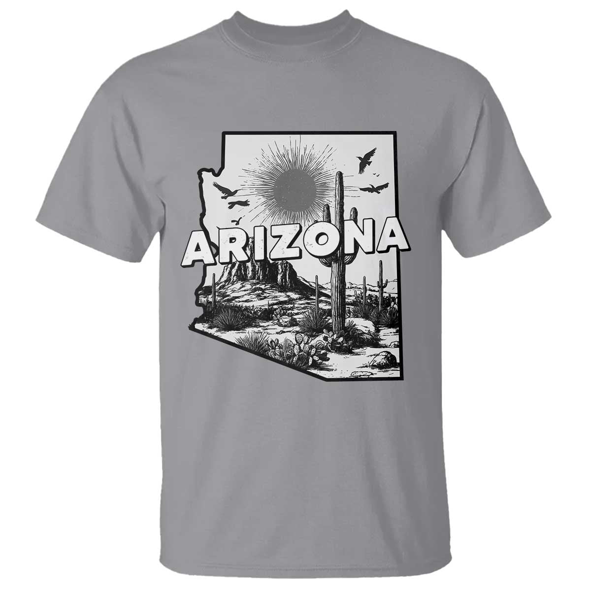 Arizona Cactus Vintage State Map Desert Gift T Shirt TS12 Sport Gray Print Your Wear