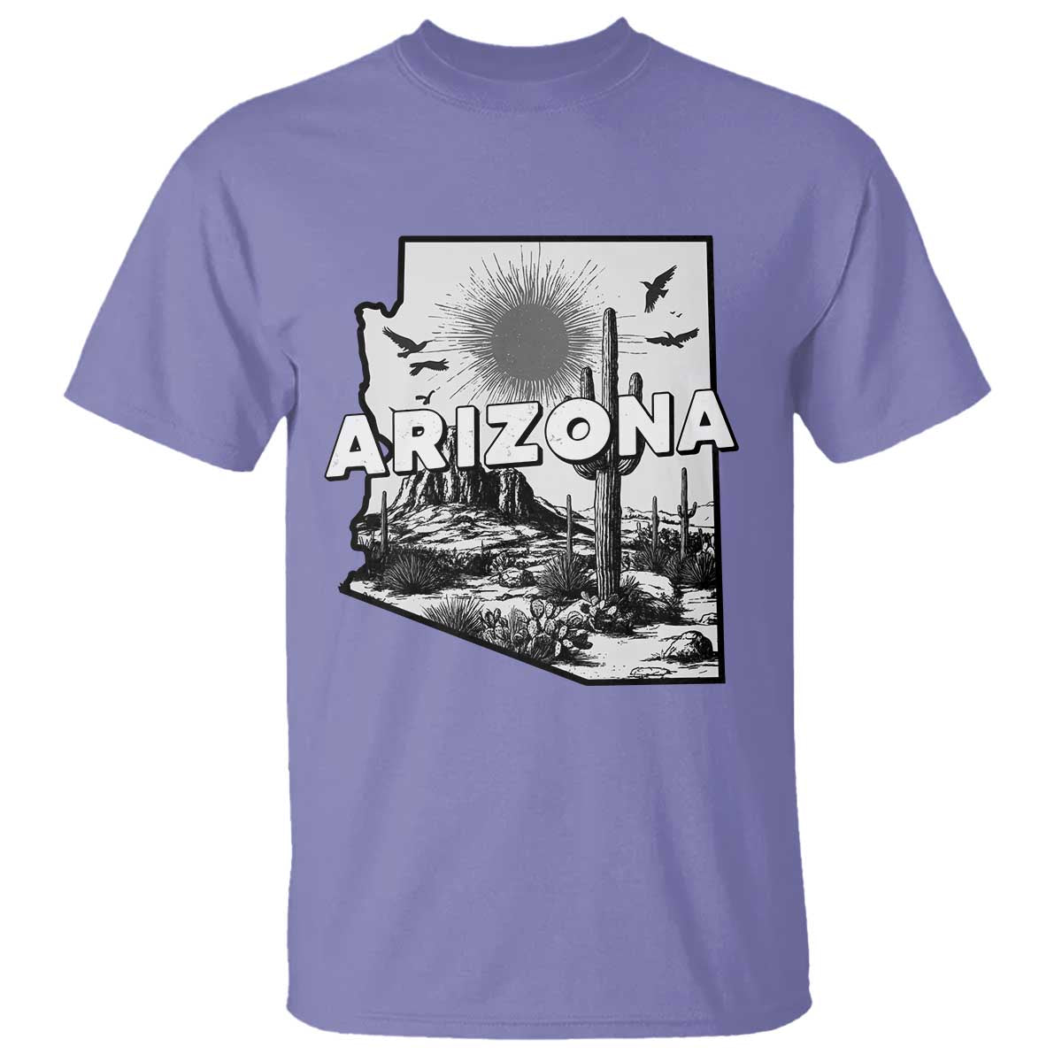 Arizona Cactus Vintage State Map Desert Gift T Shirt TS12 Violet Print Your Wear