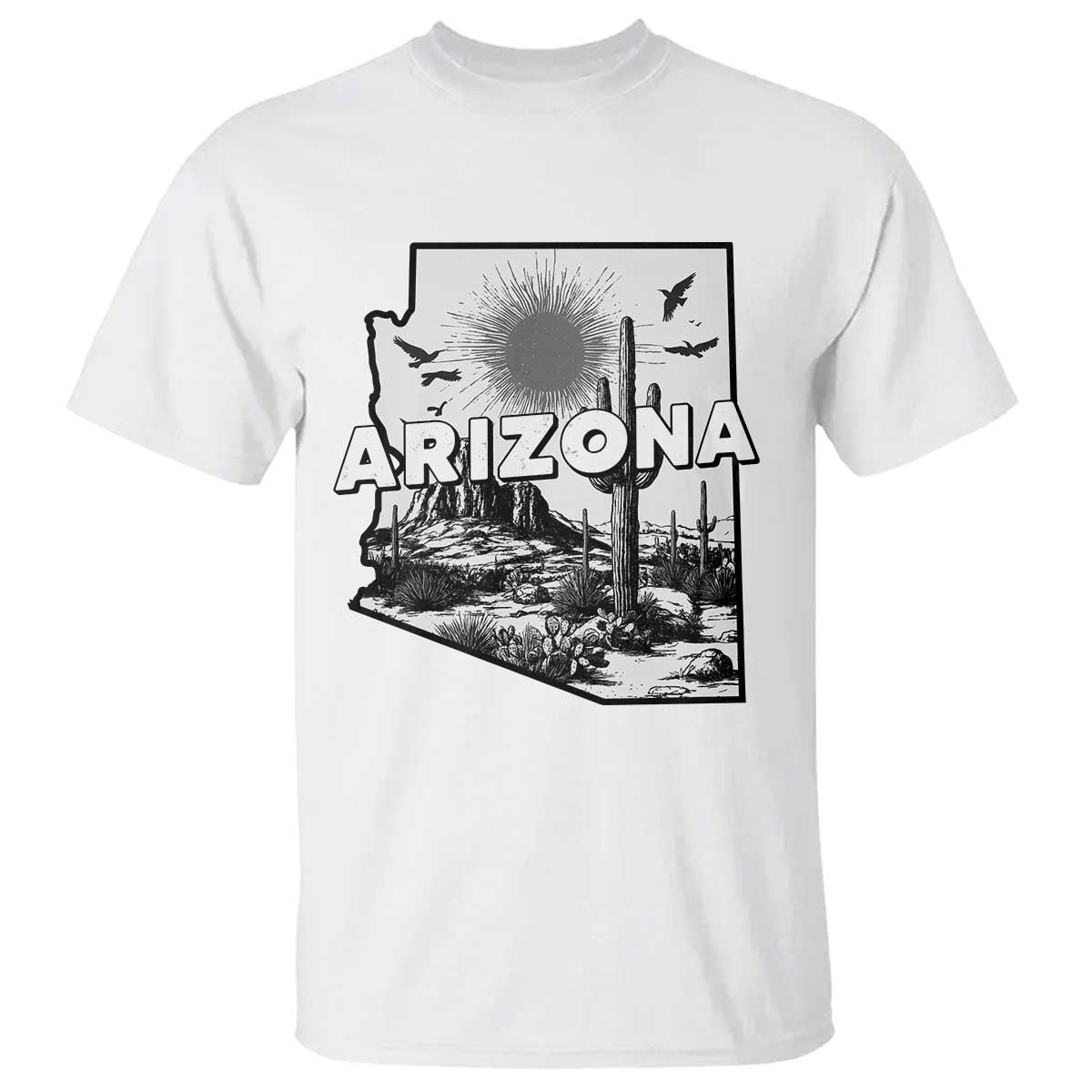 Arizona Cactus Vintage State Map Desert Gift T Shirt TS12 White Print Your Wear