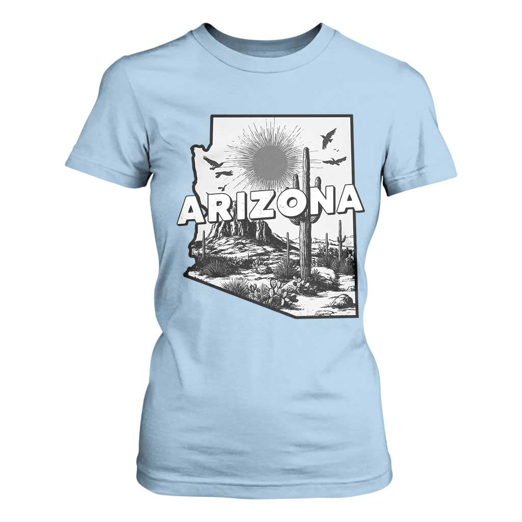 Arizona Cactus Vintage State Map Desert Gift T Shirt For Women TS12 Light Blue Print Your Wear