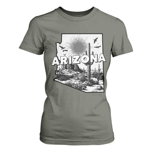 Arizona Cactus Vintage State Map Desert Gift T Shirt For Women TS12 Military Green Print Your Wear