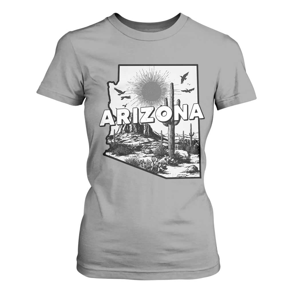 Arizona Cactus Vintage State Map Desert Gift T Shirt For Women TS12 Sport Gray Print Your Wear