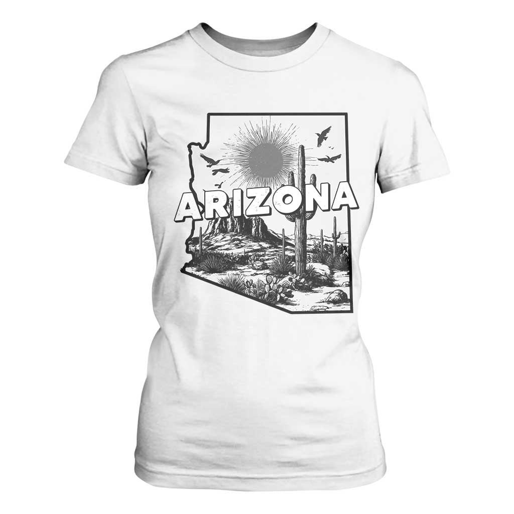 Arizona Cactus Vintage State Map Desert Gift T Shirt For Women TS12 White Print Your Wear