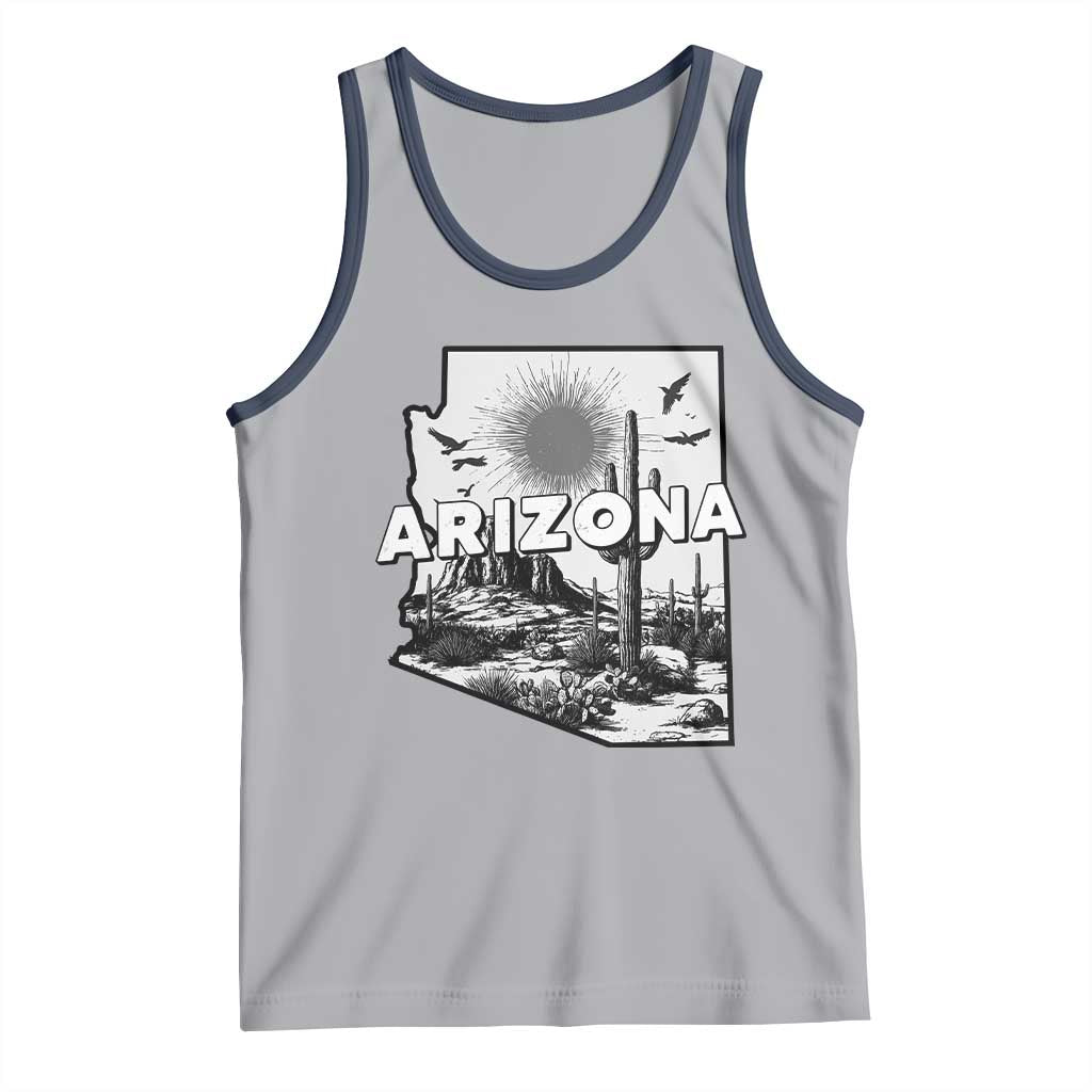 Arizona Cactus Vintage State Map Desert Gift Tank Top TS12 Athletic Heather Navy Print Your Wear