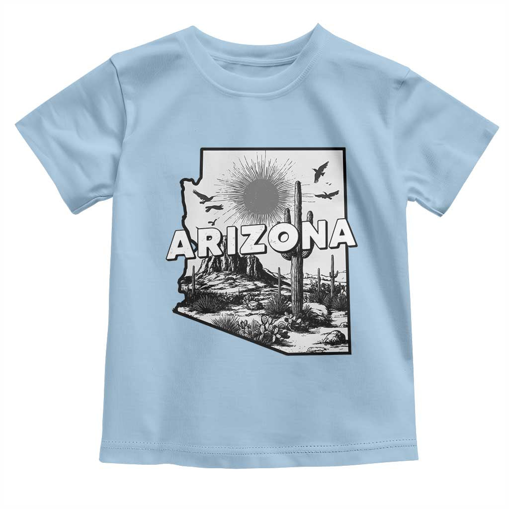 Arizona Cactus Vintage State Map Desert Gift Toddler T Shirt TS12 Light Blue Print Your Wear