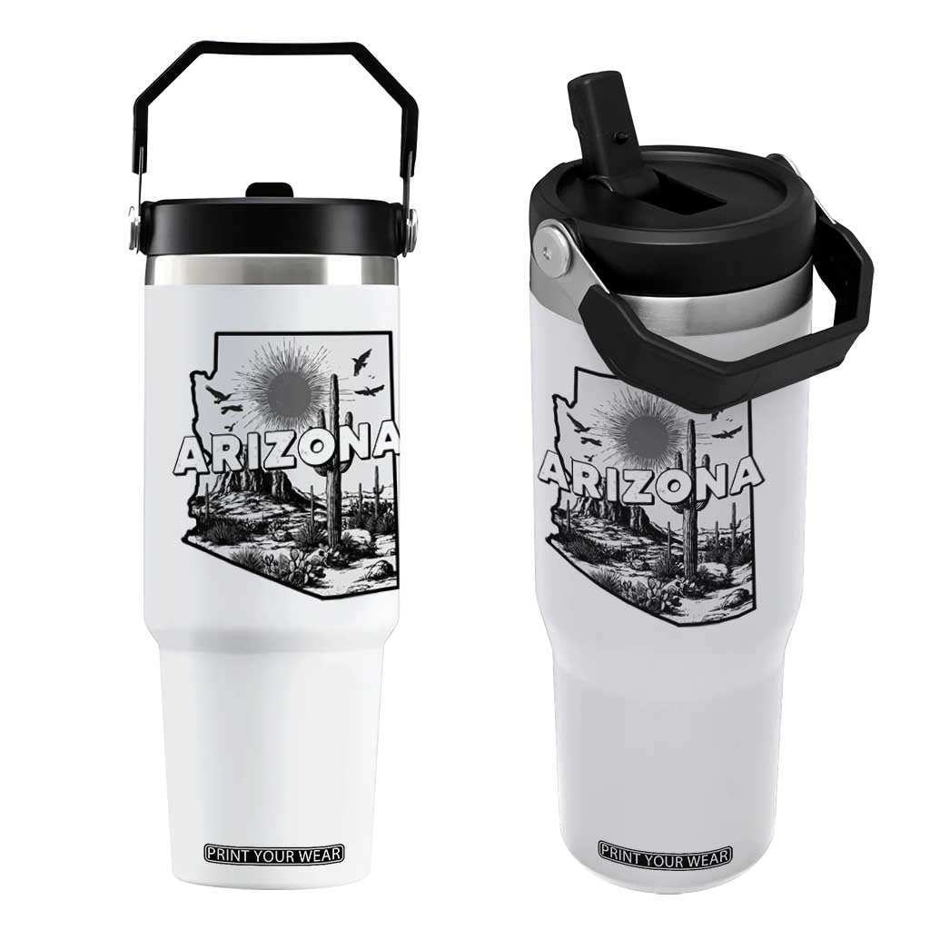 Arizona Cactus Vintage State Map Desert Gift Flip Straw Tumbler TS12 One Size: 30 oz White Print Your Wear