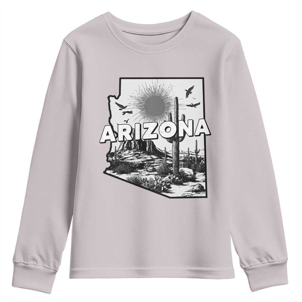 Arizona Cactus Vintage State Map Desert Gift Youth Sweatshirt TS12 Ice Gray Print Your Wear