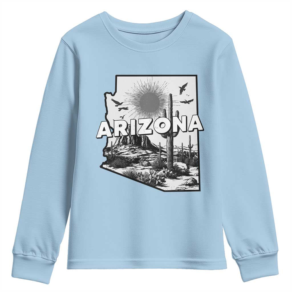 Arizona Cactus Vintage State Map Desert Gift Youth Sweatshirt TS12 Light Blue Print Your Wear