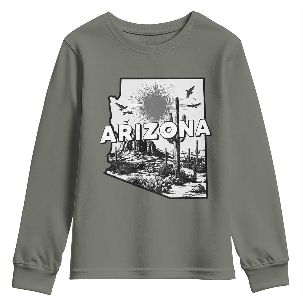 Arizona Cactus Vintage State Map Desert Gift Youth Sweatshirt TS12 Military Green Print Your Wear