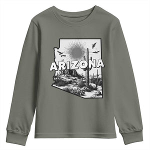 Arizona Cactus Vintage State Map Desert Gift Youth Sweatshirt TS12 Military Green Print Your Wear