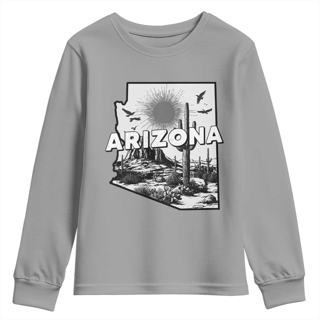 Arizona Cactus Vintage State Map Desert Gift Youth Sweatshirt TS12 Sport Gray Print Your Wear