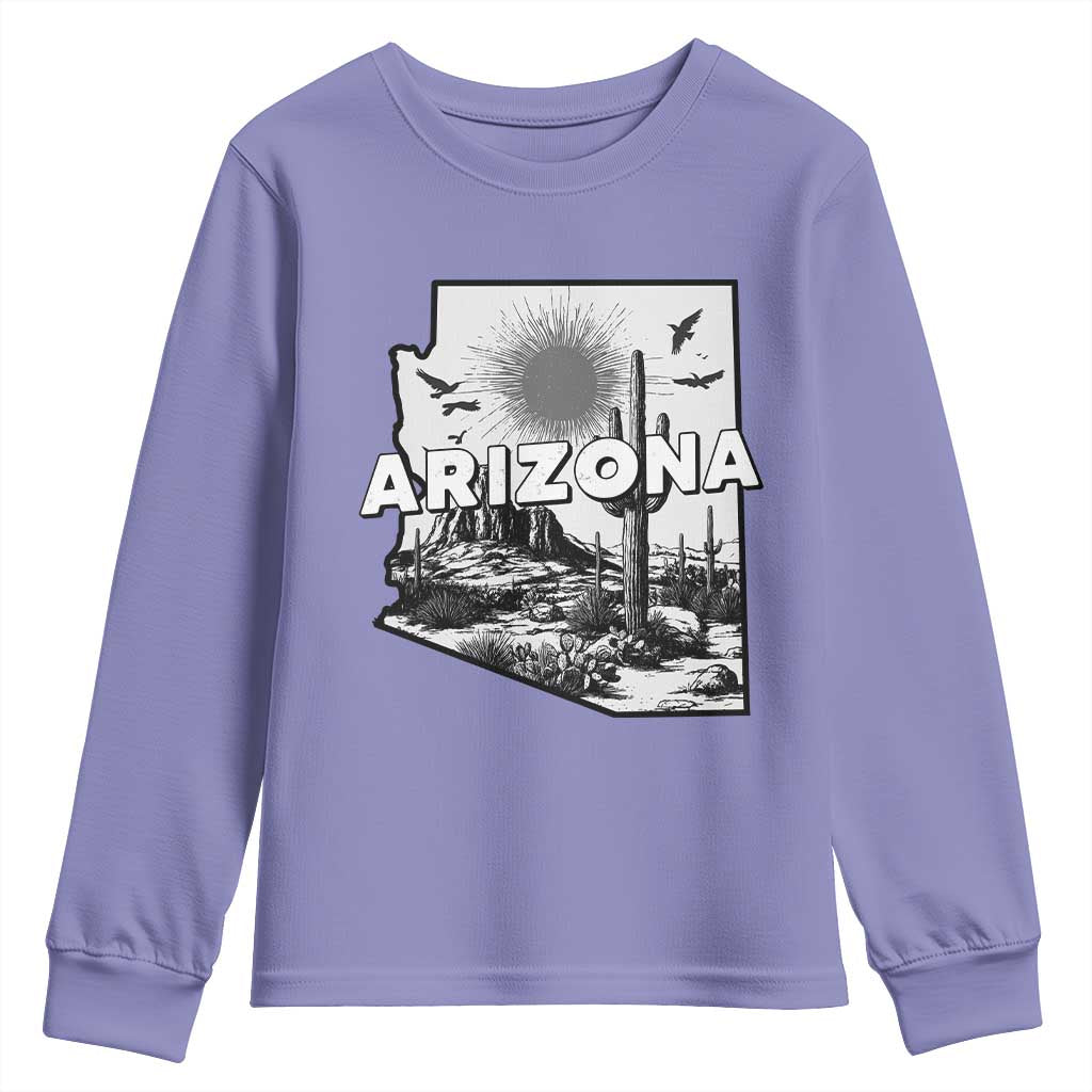 Arizona Cactus Vintage State Map Desert Gift Youth Sweatshirt TS12 Violet Print Your Wear