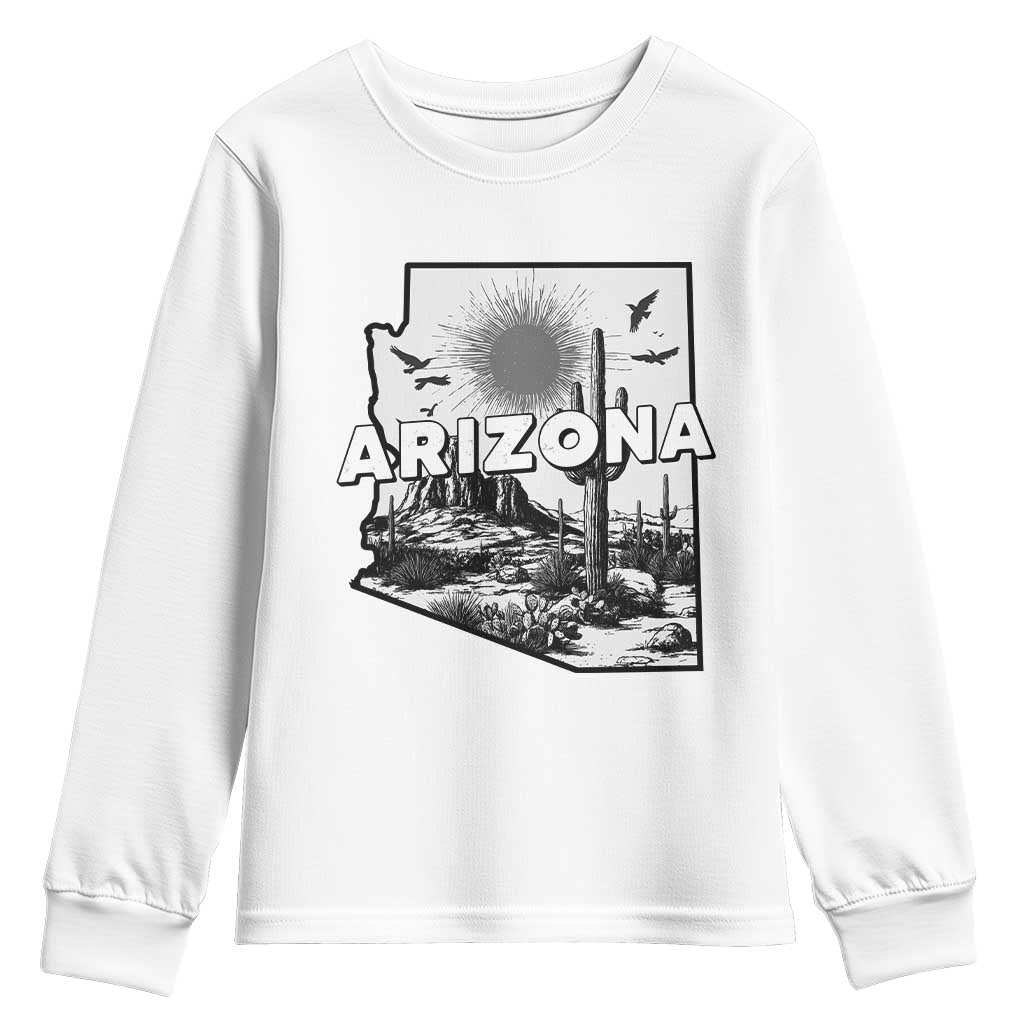Arizona Cactus Vintage State Map Desert Gift Youth Sweatshirt TS12 White Print Your Wear