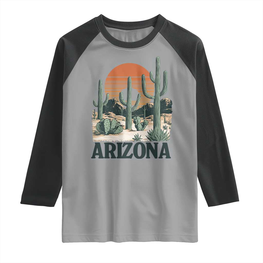 Arizona Desert Sunset Raglan Shirt Vintage Cactus Grand Canyon State Gift TS12 Sport Gray Black Print Your Wear