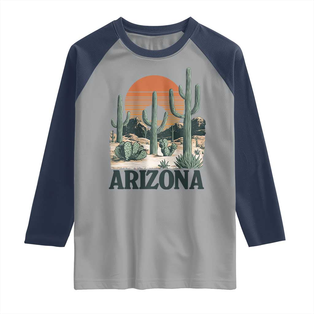 Arizona Desert Sunset Raglan Shirt Vintage Cactus Grand Canyon State Gift TS12 Sport Gray Navy Print Your Wear