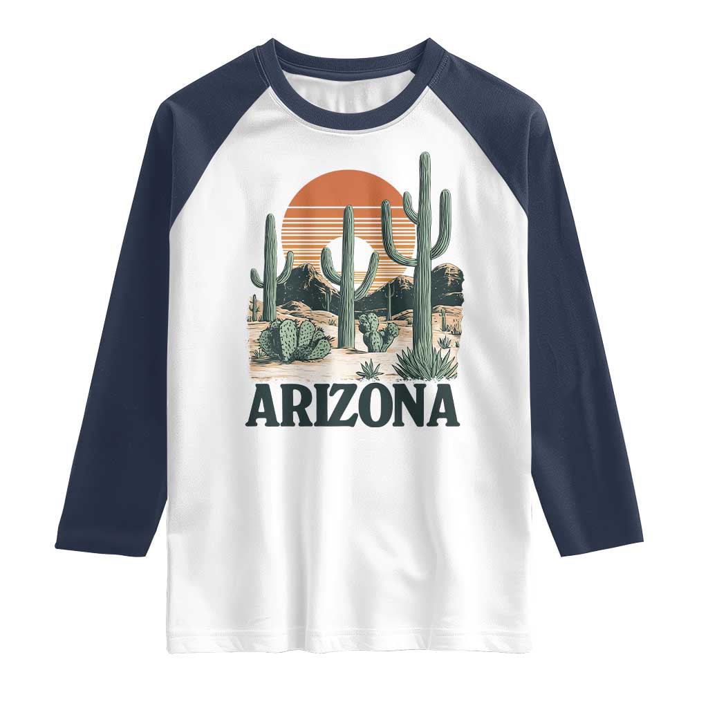 Arizona Desert Sunset Raglan Shirt Vintage Cactus Grand Canyon State Gift TS12 White Navy Print Your Wear