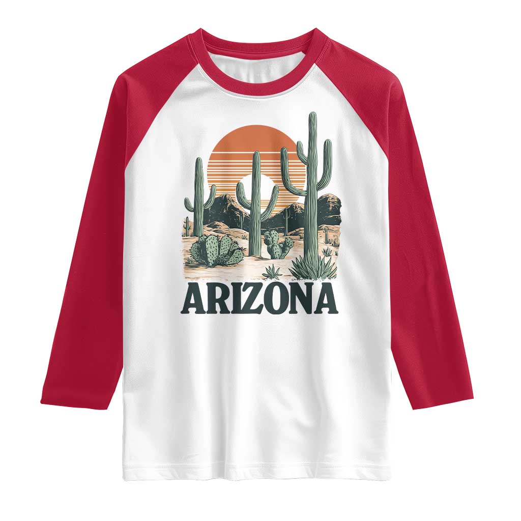 Arizona Desert Sunset Raglan Shirt Vintage Cactus Grand Canyon State Gift TS12 White Red Print Your Wear