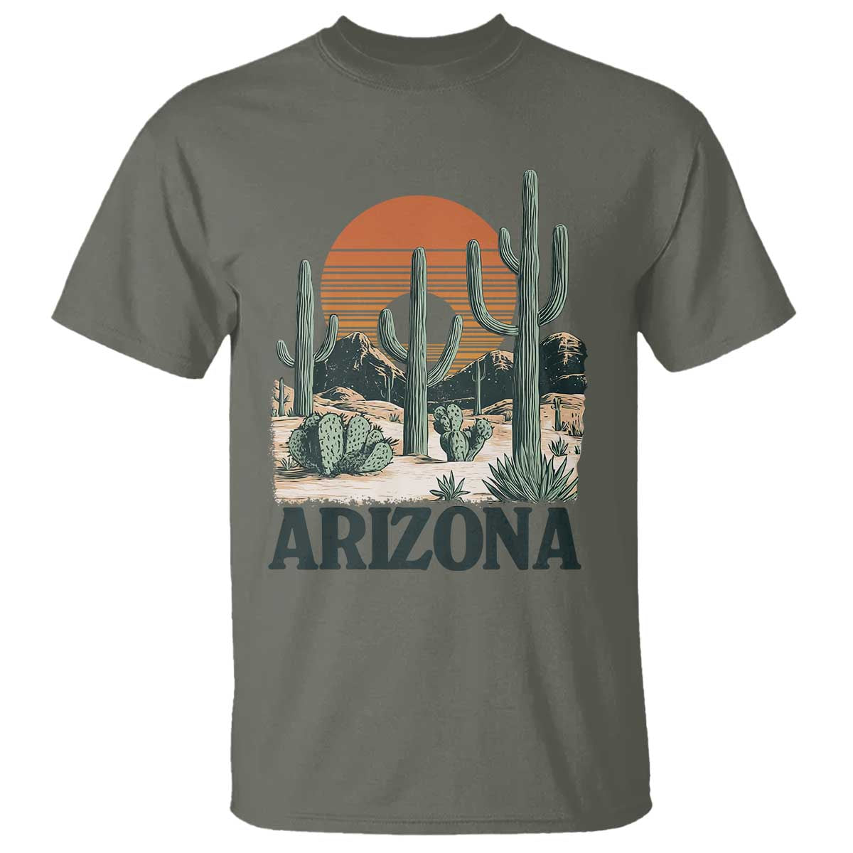 Arizona Desert Sunset T Shirt Vintage Cactus Grand Canyon State Gift TS12 Military Green Print Your Wear