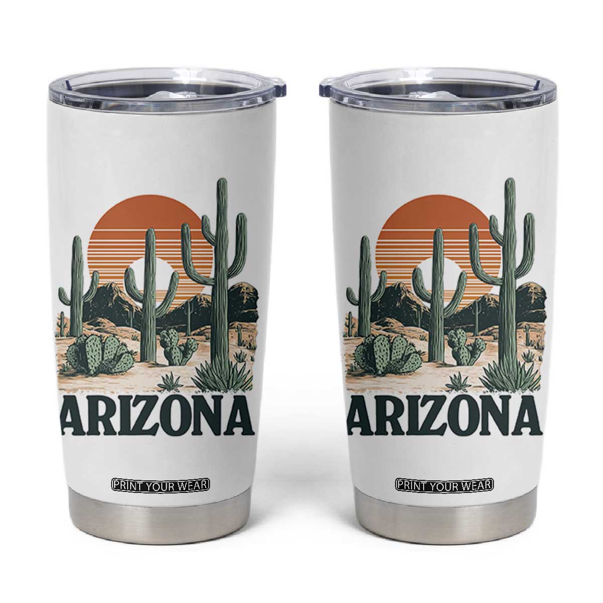 Arizona Desert Sunset Tumbler Cup Vintage Cactus Grand Canyon State Gift TS12 White Print Your Wear