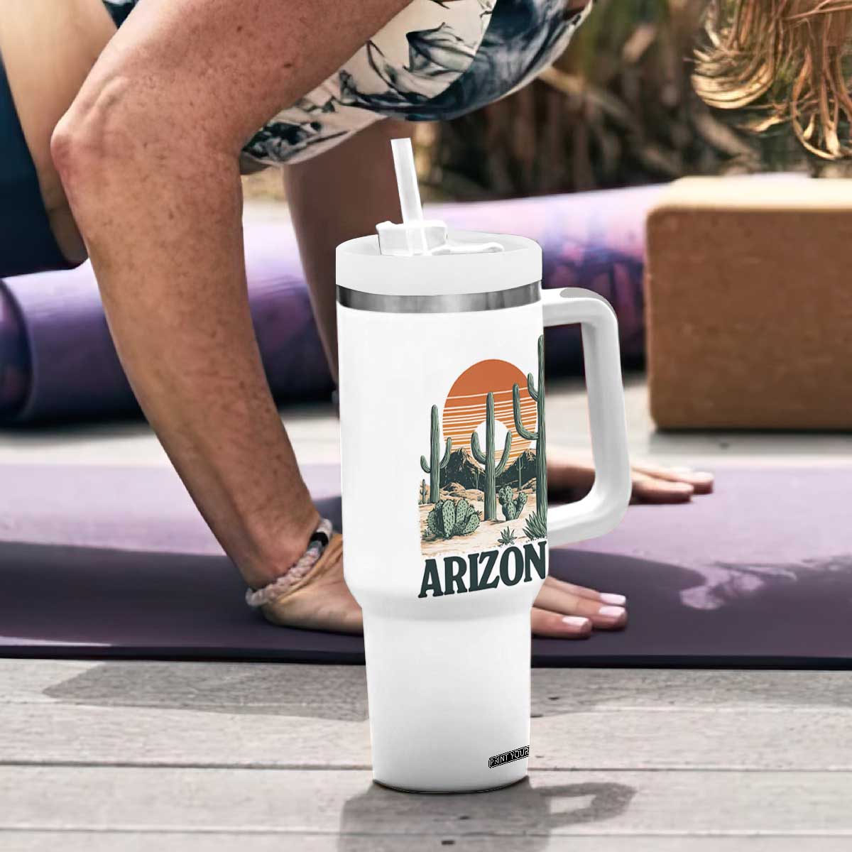 Arizona Desert Sunset Tumbler With Handle Vintage Cactus Grand Canyon State Gift TS12 Print Your Wear
