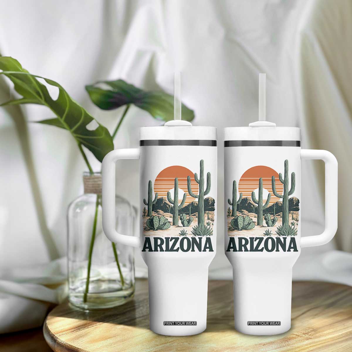 Arizona Desert Sunset Tumbler With Handle Vintage Cactus Grand Canyon State Gift TS12 Print Your Wear