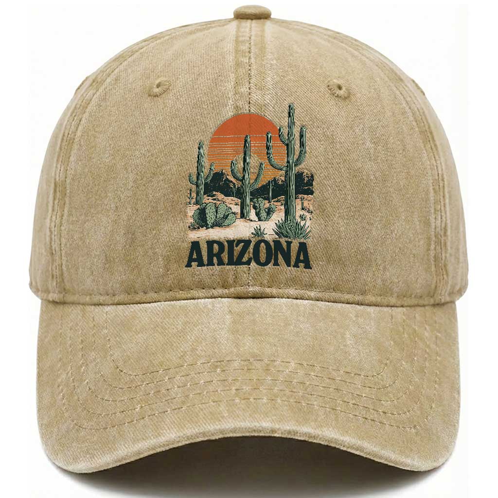 Arizona Desert Sunset Washed Cotton Baseball Cap Vintage Cactus Grand Canyon State Gift TS12 Print Your Wear