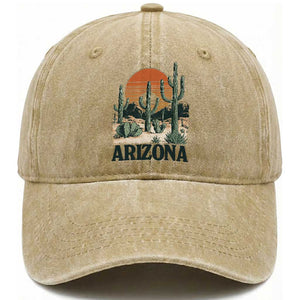 Arizona Desert Sunset Washed Cotton Baseball Cap Vintage Cactus Grand Canyon State Gift TS12 Print Your Wear