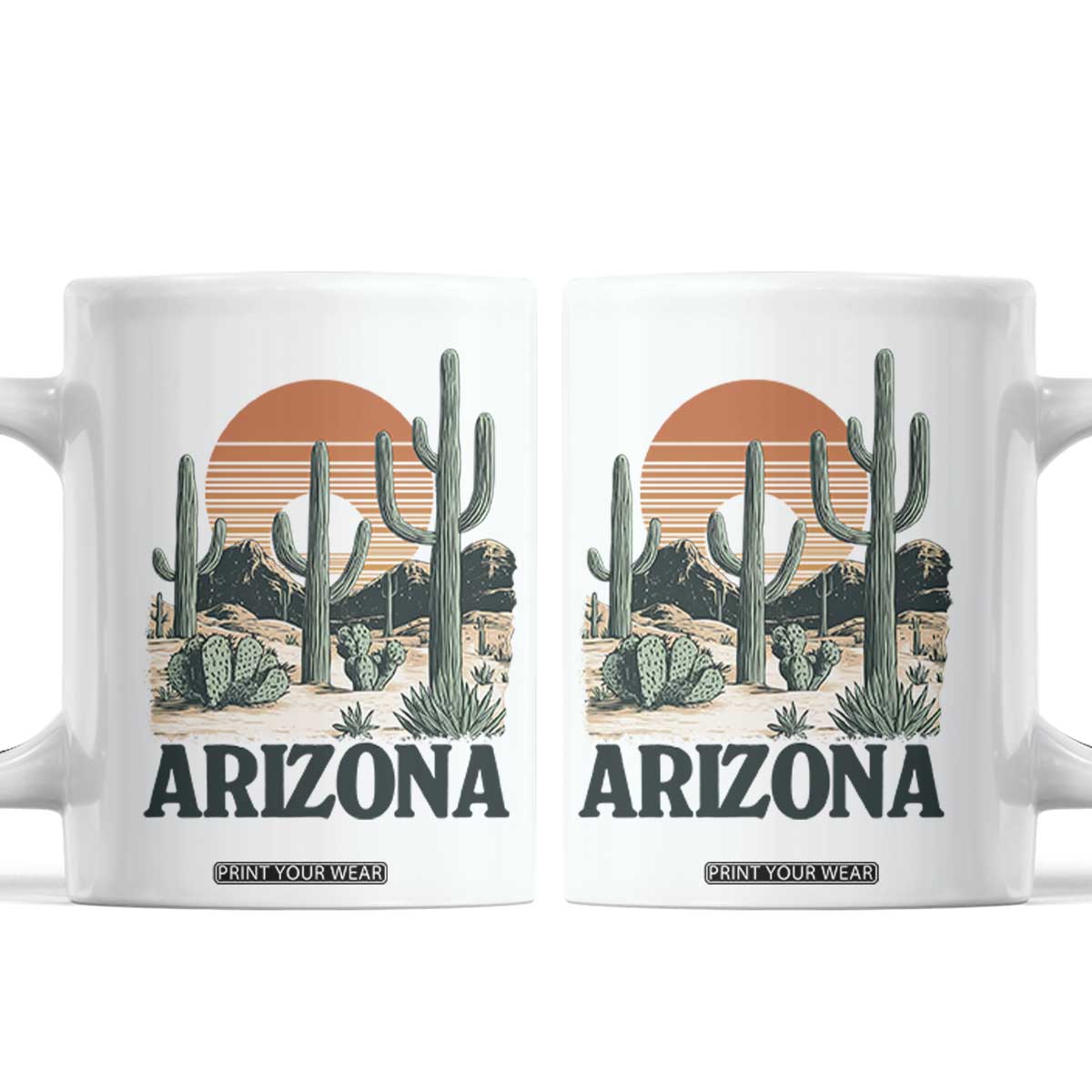 Arizona Desert Sunset Coffee Mug Vintage Cactus Grand Canyon State Gift TS12 White Print Your Wear