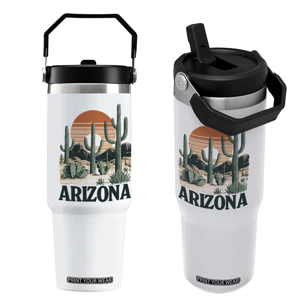 Arizona Desert Sunset Flip Straw Tumbler Vintage Cactus Grand Canyon State Gift TS12 One Size: 30 oz White Print Your Wear