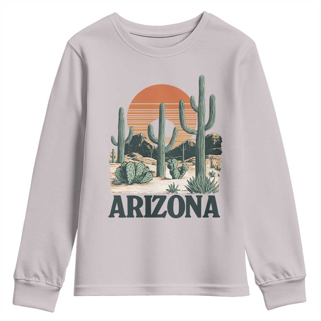 Arizona Desert Sunset Youth Sweatshirt Vintage Cactus Grand Canyon State Gift TS12 Ice Gray Print Your Wear