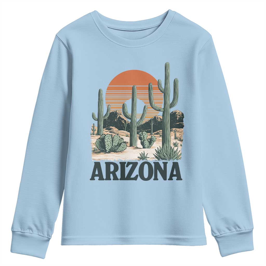Arizona Desert Sunset Youth Sweatshirt Vintage Cactus Grand Canyon State Gift TS12 Light Blue Print Your Wear