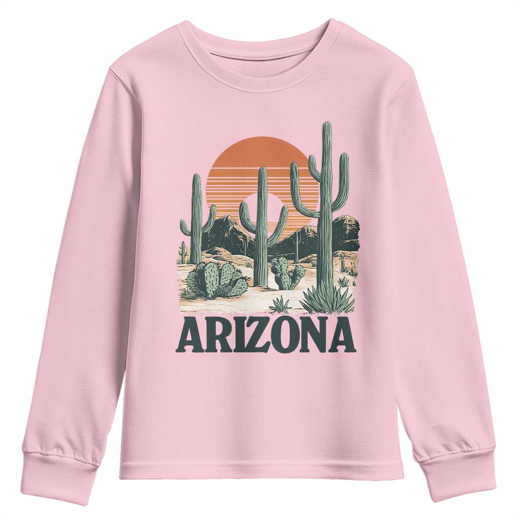 Arizona Desert Sunset Youth Sweatshirt Vintage Cactus Grand Canyon State Gift TS12 Light Pink Print Your Wear