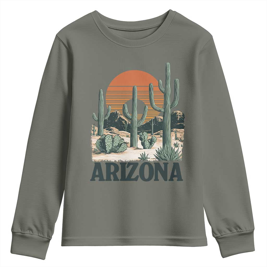 Arizona Desert Sunset Youth Sweatshirt Vintage Cactus Grand Canyon State Gift TS12 Military Green Print Your Wear