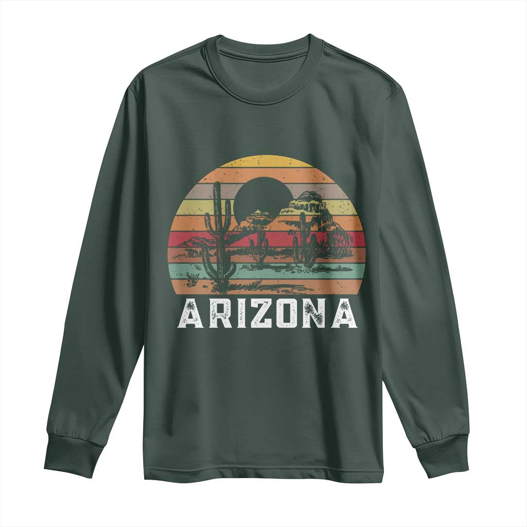 Arizona Long Sleeve Shirt Retro Desert Landscape Cactus Lover Gift TS12 Dark Forest Green Print Your Wear