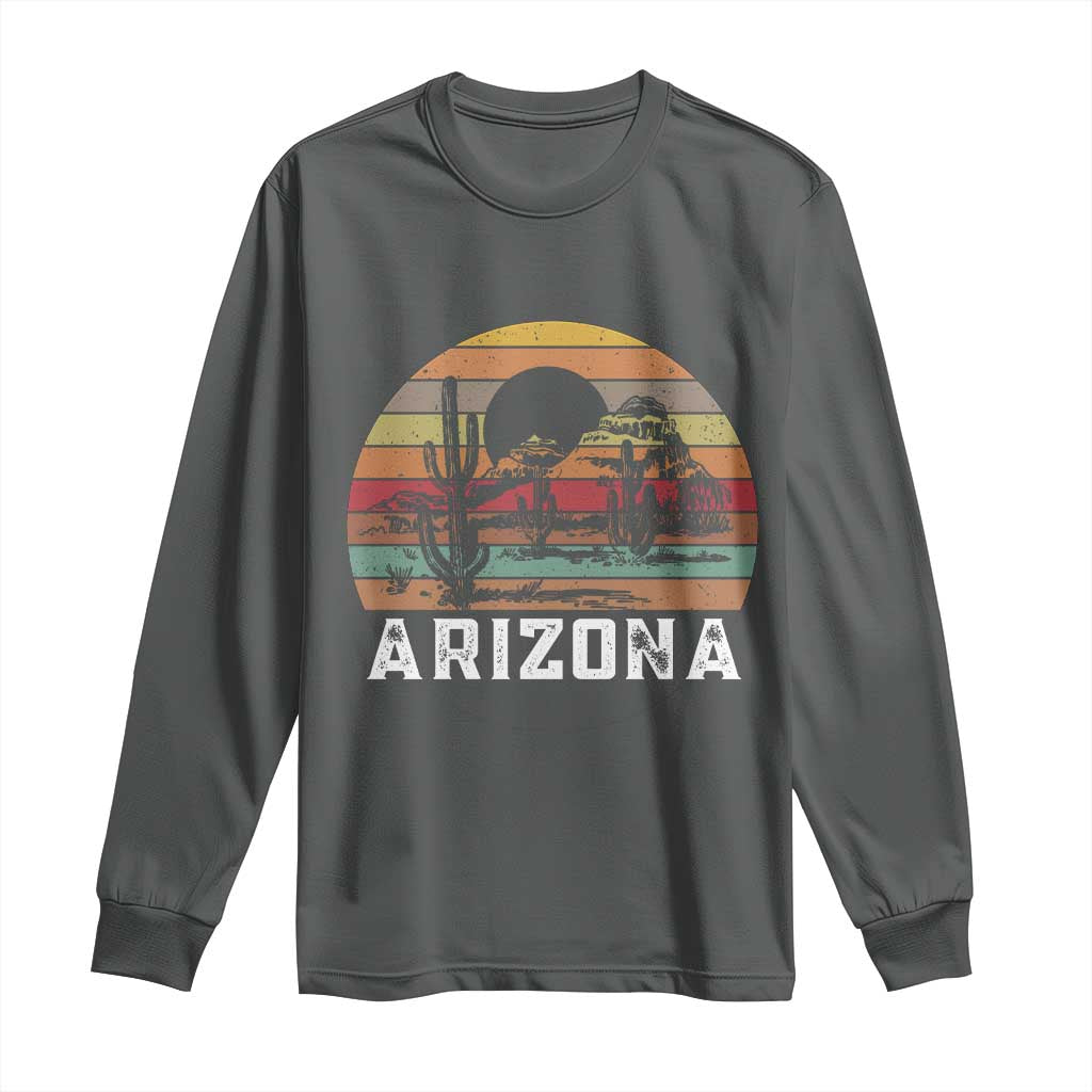 Arizona Long Sleeve Shirt Retro Desert Landscape Cactus Lover Gift TS12 Dark Heather Print Your Wear