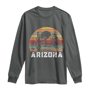 Arizona Long Sleeve Shirt Retro Desert Landscape Cactus Lover Gift TS12 Dark Heather Print Your Wear