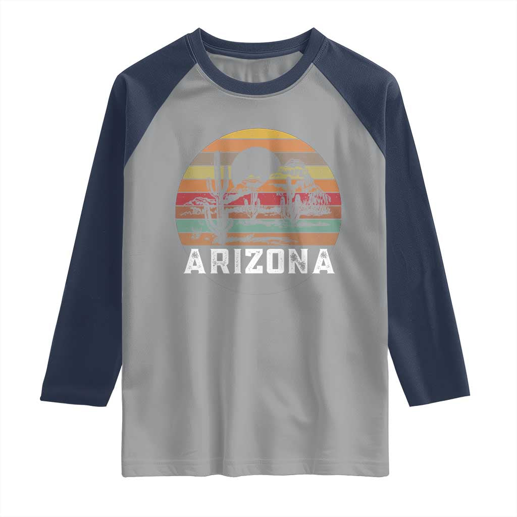 Arizona Raglan Shirt Retro Desert Landscape Cactus Lover Gift TS12 Sport Gray Navy Print Your Wear