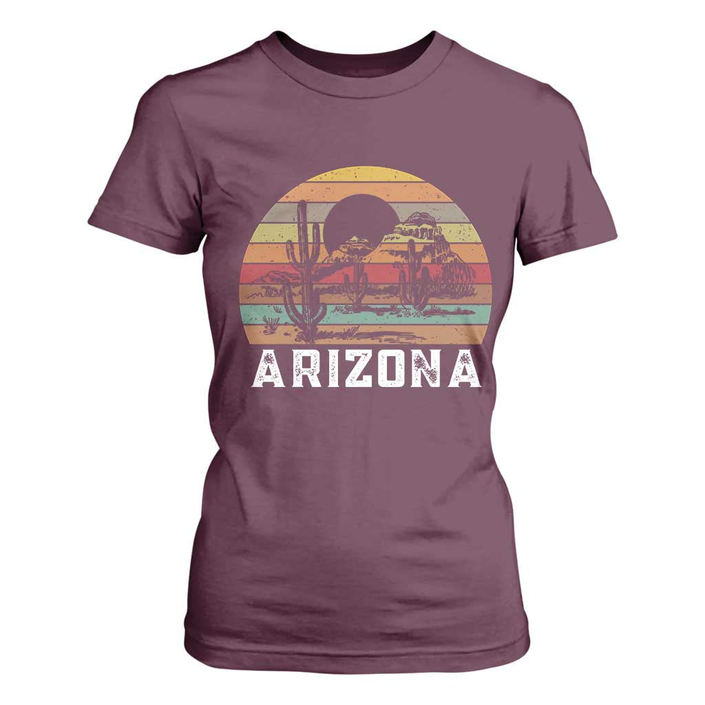 Arizona T Shirt For Women Retro Desert Landscape Cactus Lover Gift TS12 Maroon Print Your Wear