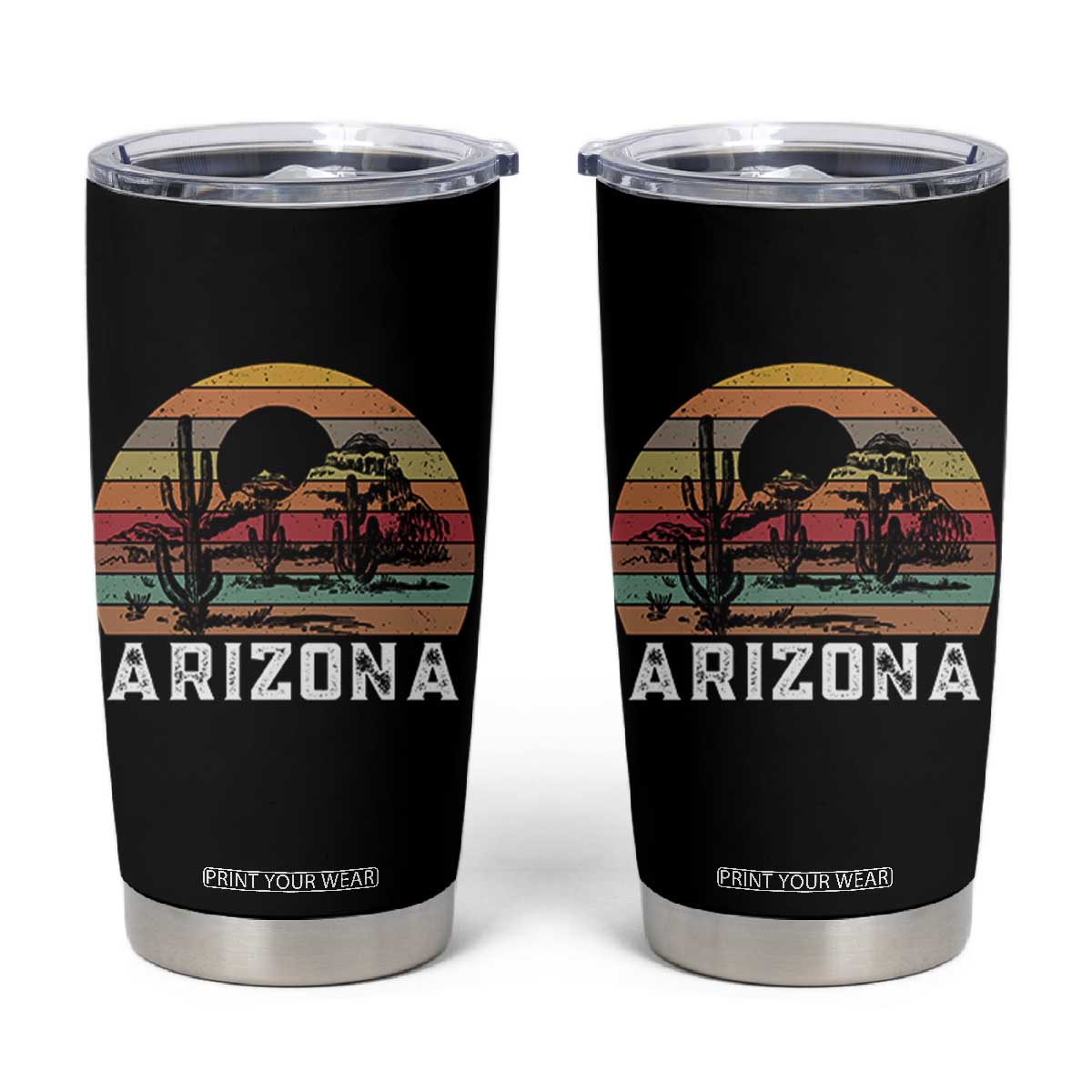 Arizona Tumbler Cup Retro Desert Landscape Cactus Lover Gift TS12 Black Print Your Wear