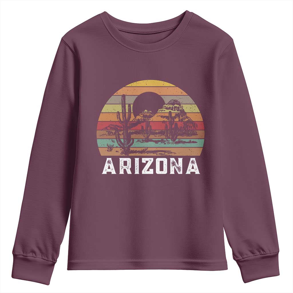 Arizona Youth Sweatshirt Retro Desert Landscape Cactus Lover Gift TS12 Maroon Print Your Wear