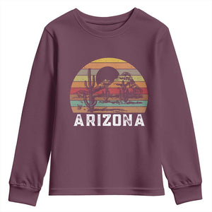 Arizona Youth Sweatshirt Retro Desert Landscape Cactus Lover Gift TS12 Maroon Print Your Wear