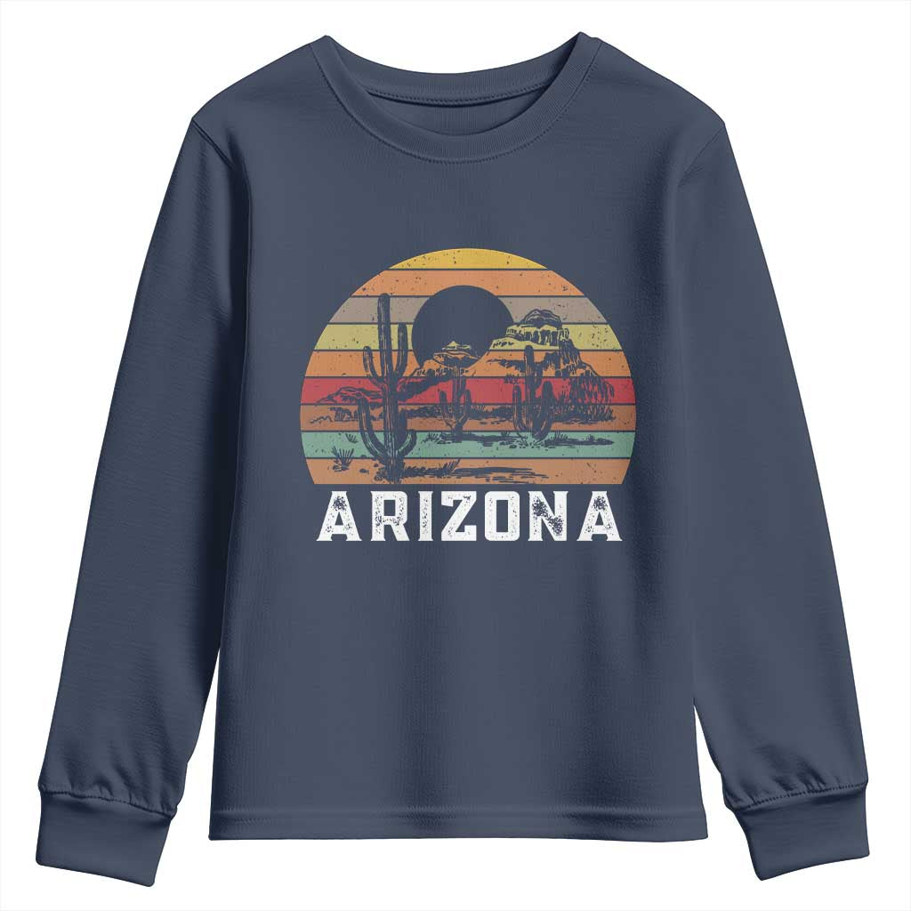 Arizona Youth Sweatshirt Retro Desert Landscape Cactus Lover Gift TS12 Navy Print Your Wear