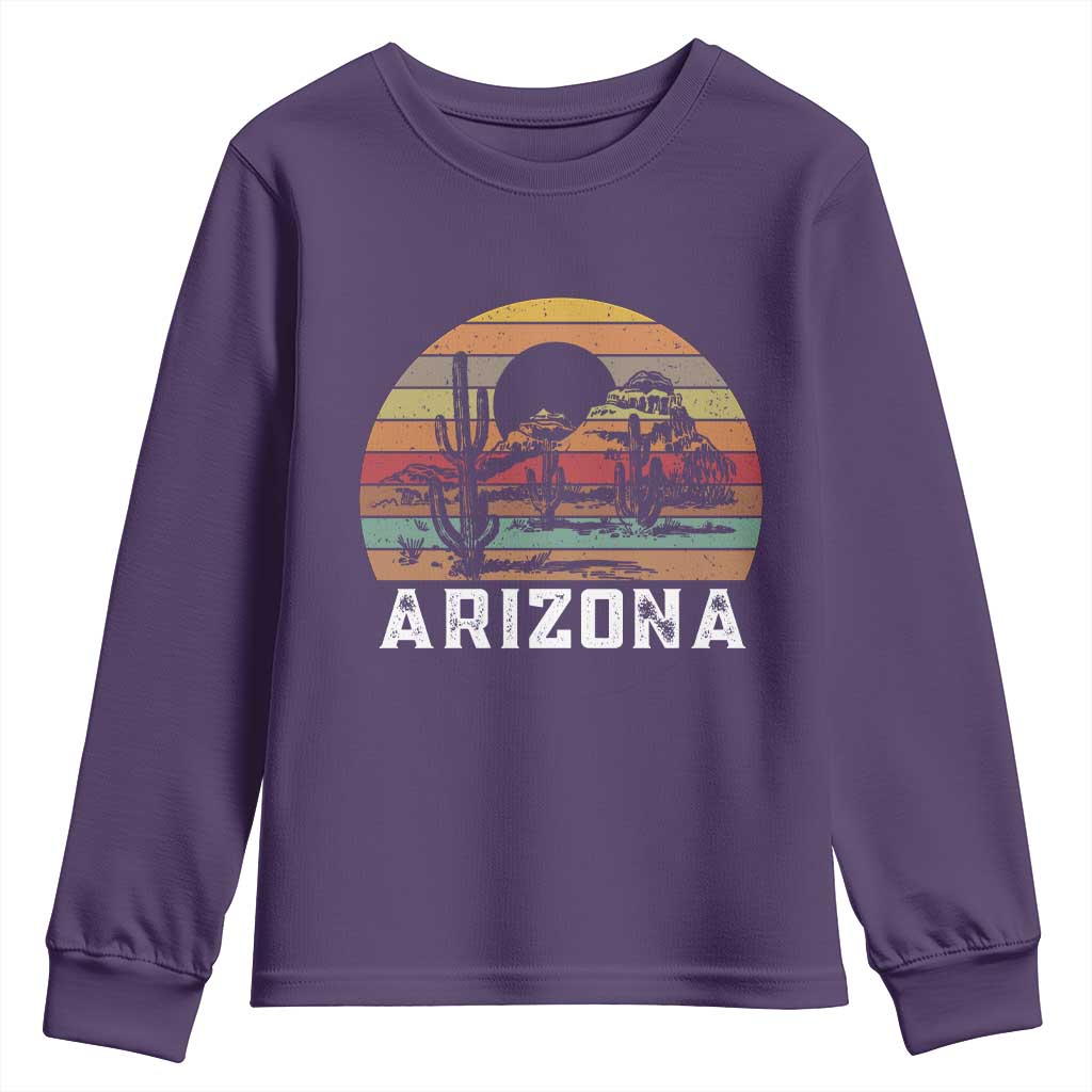 Arizona Youth Sweatshirt Retro Desert Landscape Cactus Lover Gift TS12 Purple Print Your Wear